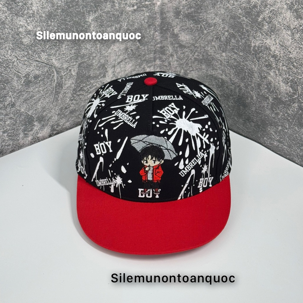 Mũ hiphop cho bé trai 4-9 tuổi - Nón mang ngược cho bé hoạ tiết boy phối logo cậu bé phối màu siêu ngầu cho bé