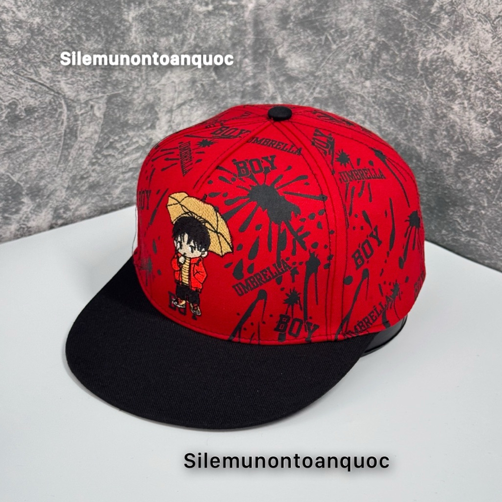 Mũ hiphop cho bé trai 4-9 tuổi - Nón mang ngược cho bé hoạ tiết boy phối logo cậu bé phối màu siêu ngầu cho bé