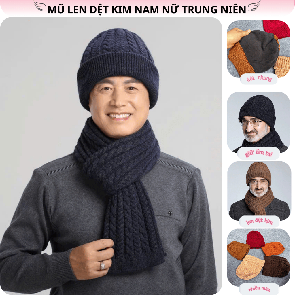 Mũ len dệt kim giữ ấm đầu và tai cho nam nữ, phù hợp cho sư cô, nón len ...