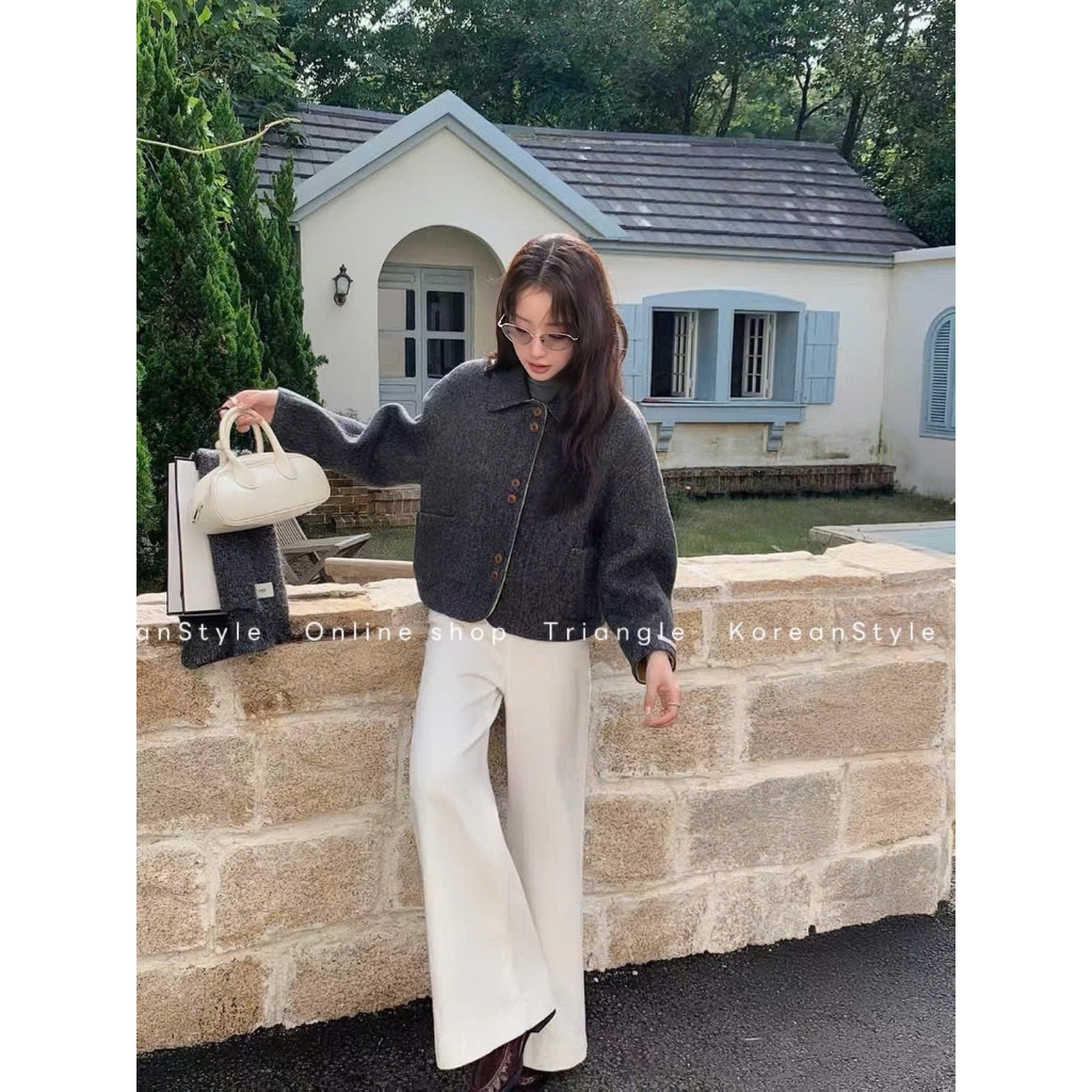 TRIANGLE - Young cashmere coat (Cân nhắc kỹ, return is not welcomed) - Áo khoác dạ ép lông cừu ngắn cổ sen Hàn Quốc