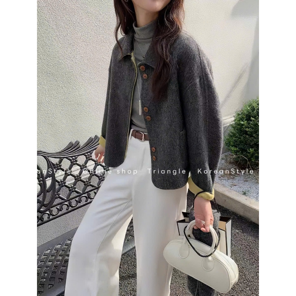 TRIANGLE - Young cashmere coat (Cân nhắc kỹ, return is not welcomed) - Áo khoác dạ ép lông cừu ngắn cổ sen Hàn Quốc