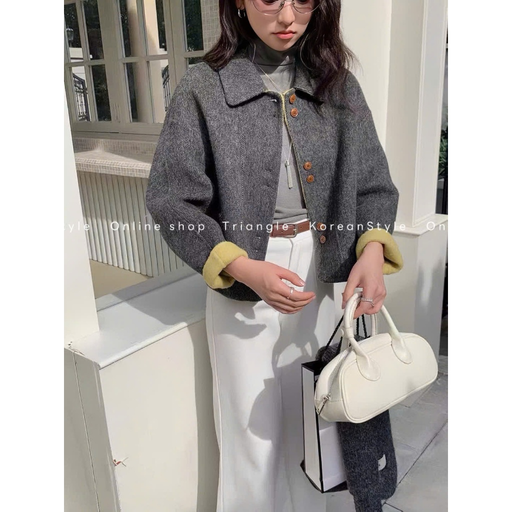 TRIANGLE - Young cashmere coat (Cân nhắc kỹ, return is not welcomed) - Áo khoác dạ ép lông cừu ngắn cổ sen Hàn Quốc
