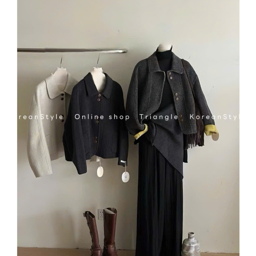 TRIANGLE - Young cashmere coat (Cân nhắc kỹ, return is not welcomed) - Áo khoác dạ ép lông cừu ngắn cổ sen Hàn Quốc