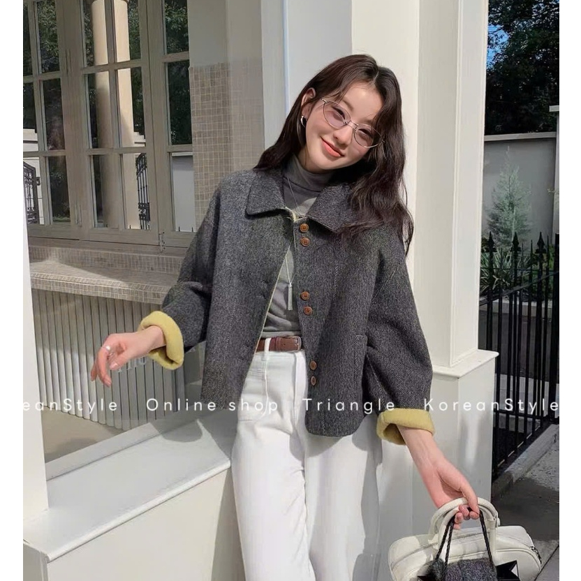 TRIANGLE - Young cashmere coat (Cân nhắc kỹ, return is not welcomed) - Áo khoác dạ ép lông cừu ngắn cổ sen Hàn Quốc
