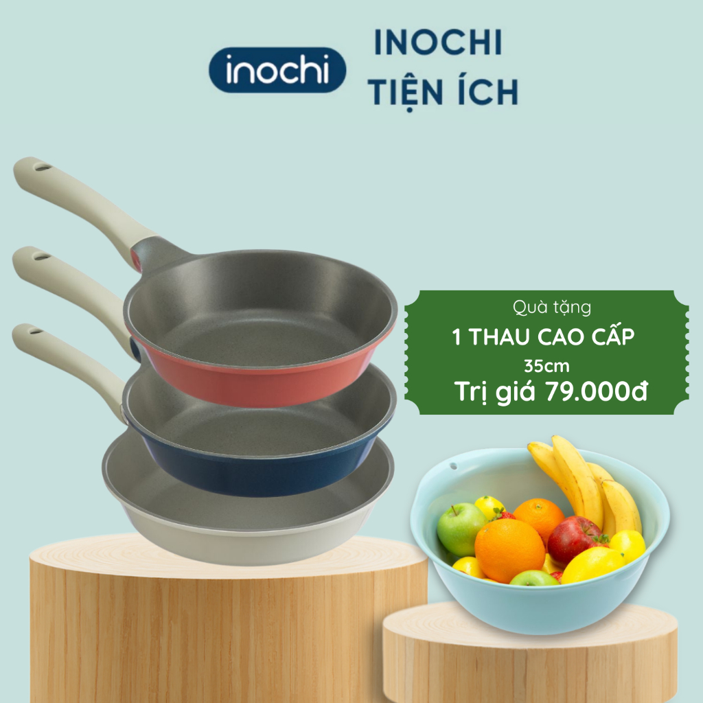Chảo vân đá OMI GREY INOCHI phủ lớp chống dính PTE Megastone cao cấp, dùng cho mọi loại bếp