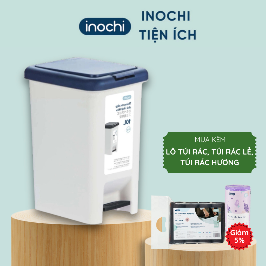 Thùng rác đạp chữ nhật, thùng rác văn phòng Hiro có lõi dung tích 10L/15l/20L/30L - CHÍNH HÃNG INOCHI