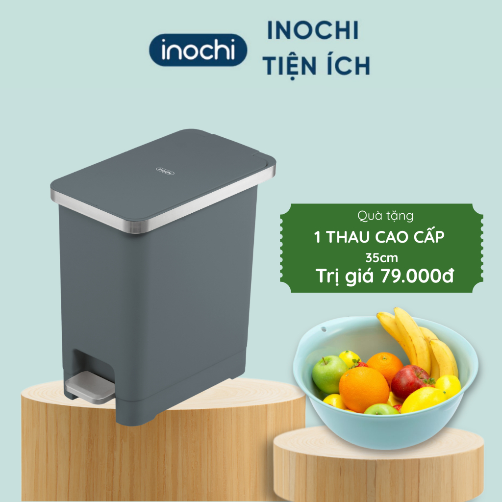 Thùng rác đạp chữ nhật Hiro Hana nhiều dung tích 10L/15L/20L không kèm lõi - CHÍNH HÃNG INOCHI