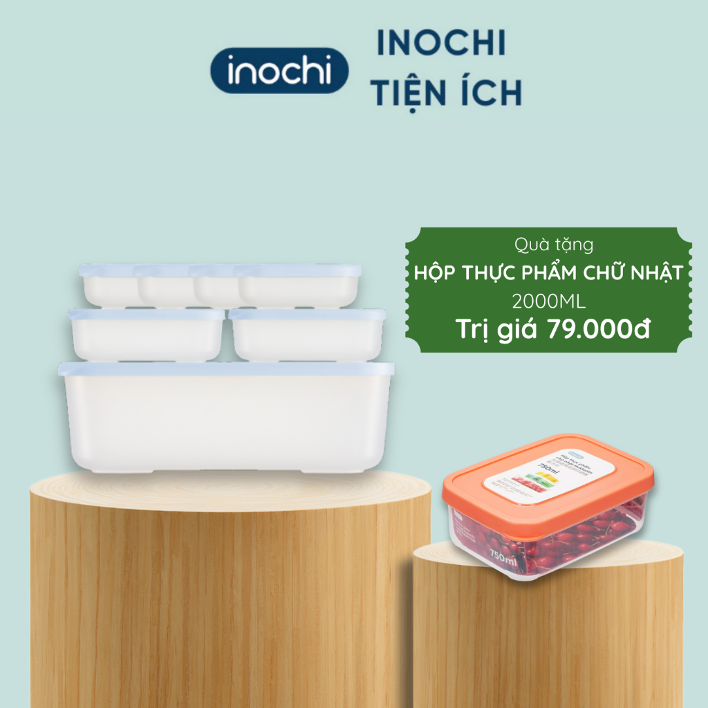 Bộ 7 hộp thực phẩm trữ đông Inochi nhựa nguyên sinh cao cấp, giữ thịt cá luôn tươi ngon