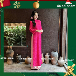 Áo dài Gấm dáng Suông Vân Chi chất liệu gấm kim cương cao cấp tay lỡ form dễ mặc kèm quần Tết 2026