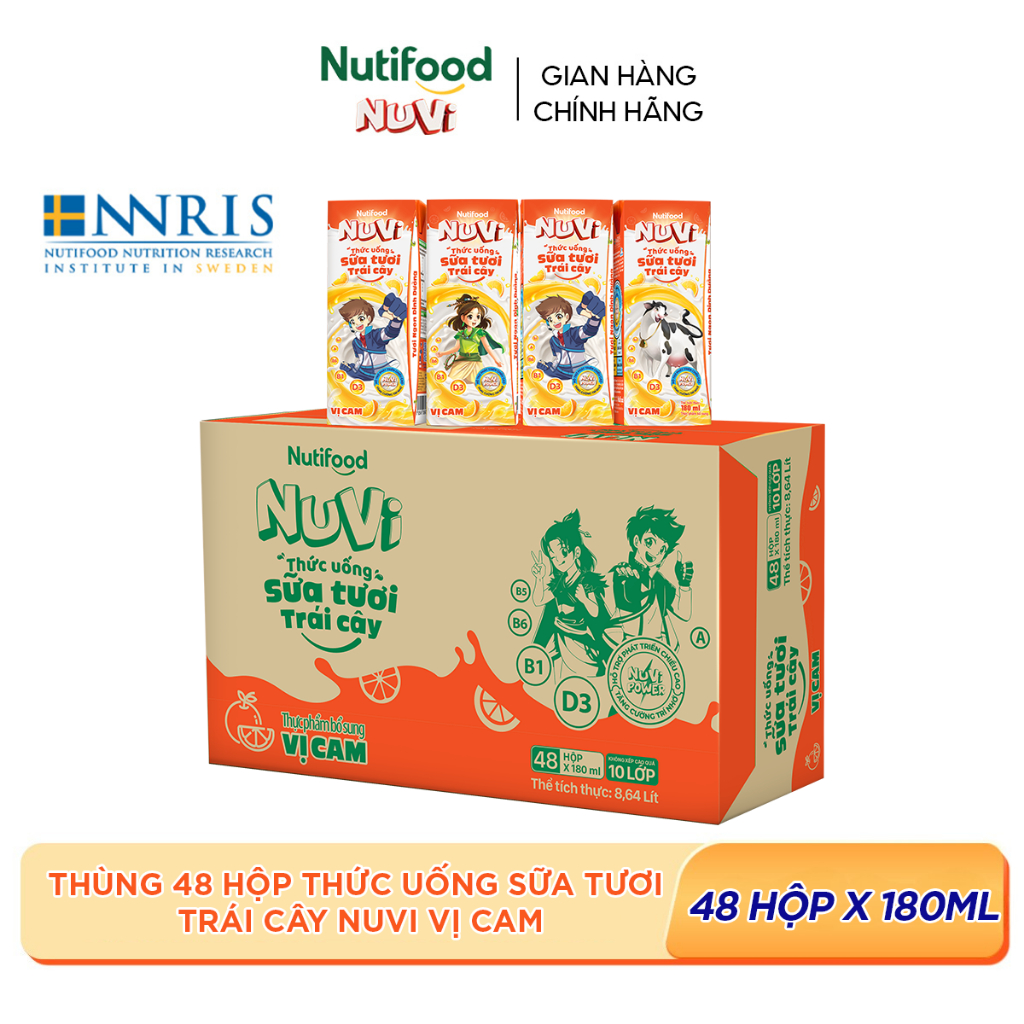 Thùng 48 Thức Uống Sữa Tươi Trái Cây Nuvi 180ml