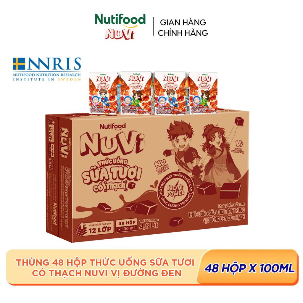 [KOL] Thùng 48 Hộp Thức Uống Sữa Tươi Có Thạch NuVi Chọn Vị 100ml