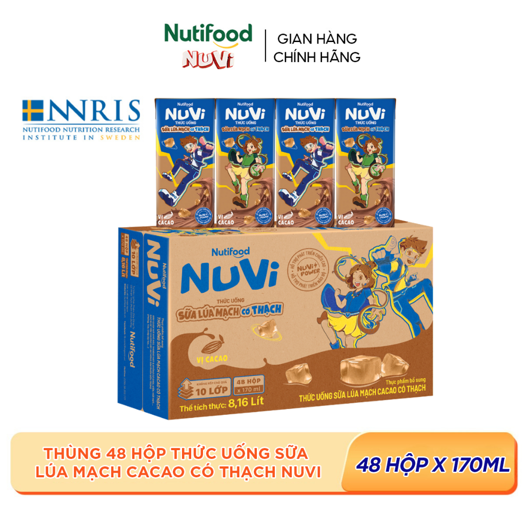 [KOL] Thùng 48 Hộp Thức Uống Sữa Có Thạch NuVi Chọn Vị 170ml