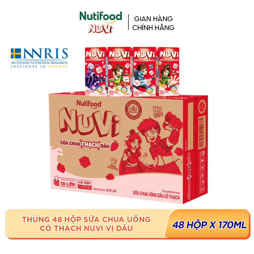 Thùng 48 Hộp Sữa Chua Uống Có Thạch NuVi Vị Dâu 170ml