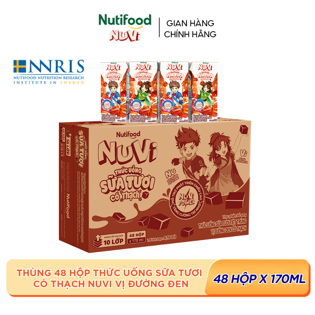 Thùng 48 Hộp Thức Uống Sữa Tươi Có Thạch NuVi Vị Đường Đen 170ml
