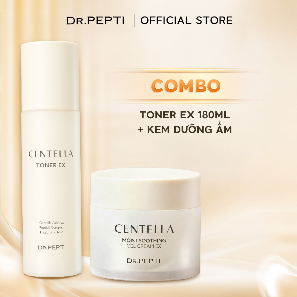 [Live Độc Quyền] [CHÍNH HÃNG] Combo Dr.Pepti Dưỡng Ẩm Gồm Nước Hoa Hồng Centella Ex 180ml Và Kem Dưỡng Ẩm 70ml CB01