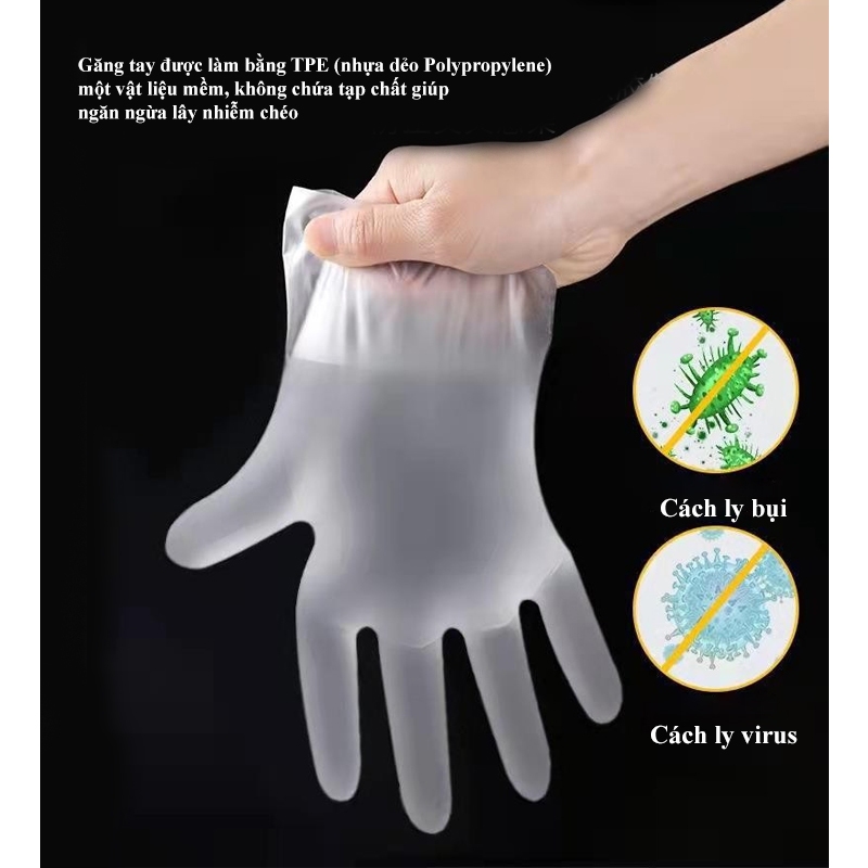 Hộp găng tay TPE dùng 1 lần SH0026 siêu dai, dày và bền dùng cho thực phẩm, ăn uống, nhà bếp