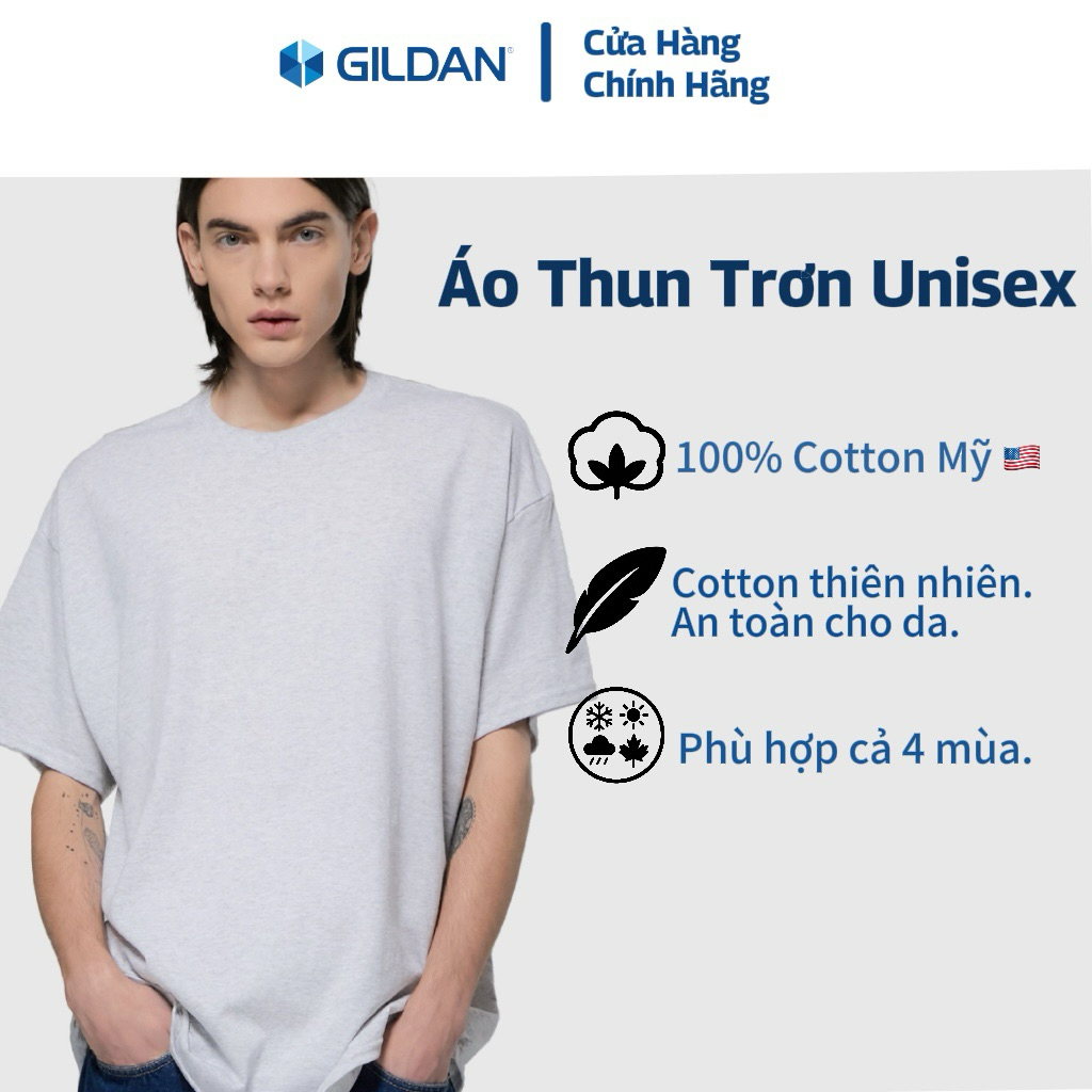 GILDAN - Áo Thun Trơn Chính Hãng từ Mỹ 100% Cotton Cao Cấp Mềm Mại Thoáng Mát, Áo Thun Nam Basic Boxy Rộng Oversize