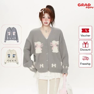 Áo khoác len nữ GRADPOPU dệt kim ngắn lông chồn giả mềm mịn và ấm áp, kiểu dáng độc đáo AK267