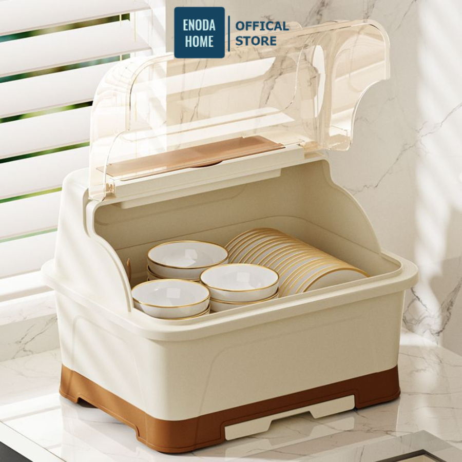 Kệ Úp Bát Đĩa Có Nắp Đậy Enoda Home, Hộp Đựng Bát Đũa Chống Bụi, Giá Úp Bát Kèm Khay Thoát Nước GB005