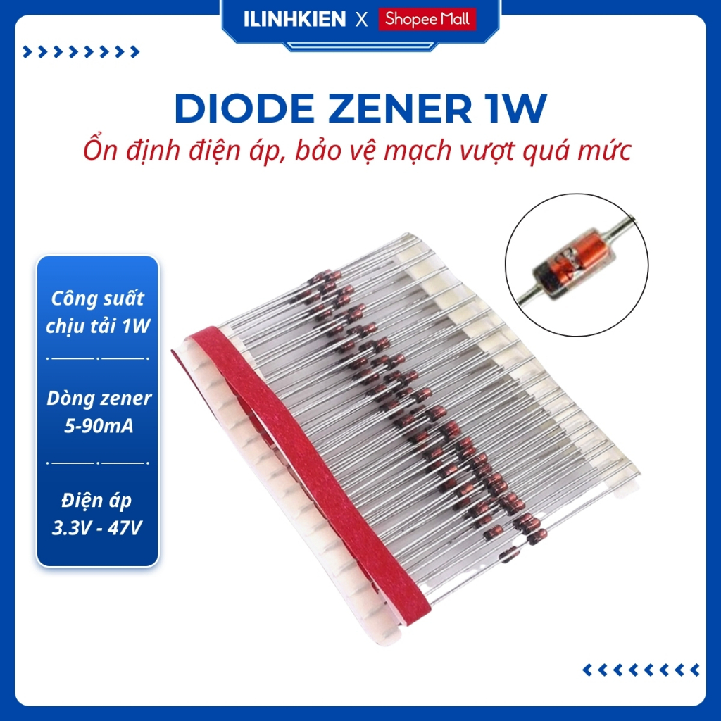 Diode zener 1W 3.3V/3.9V/5.1V/5.6V/6.2V/9.1V/12V/15V/18V/20V/24V chất lượng cao ilinhkien.