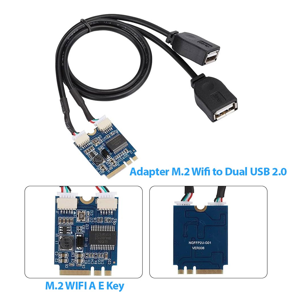 Adapter riser card chuyển đổi M.2 NGFF wifi A+E key to 2 Port USB 2.0 ...
