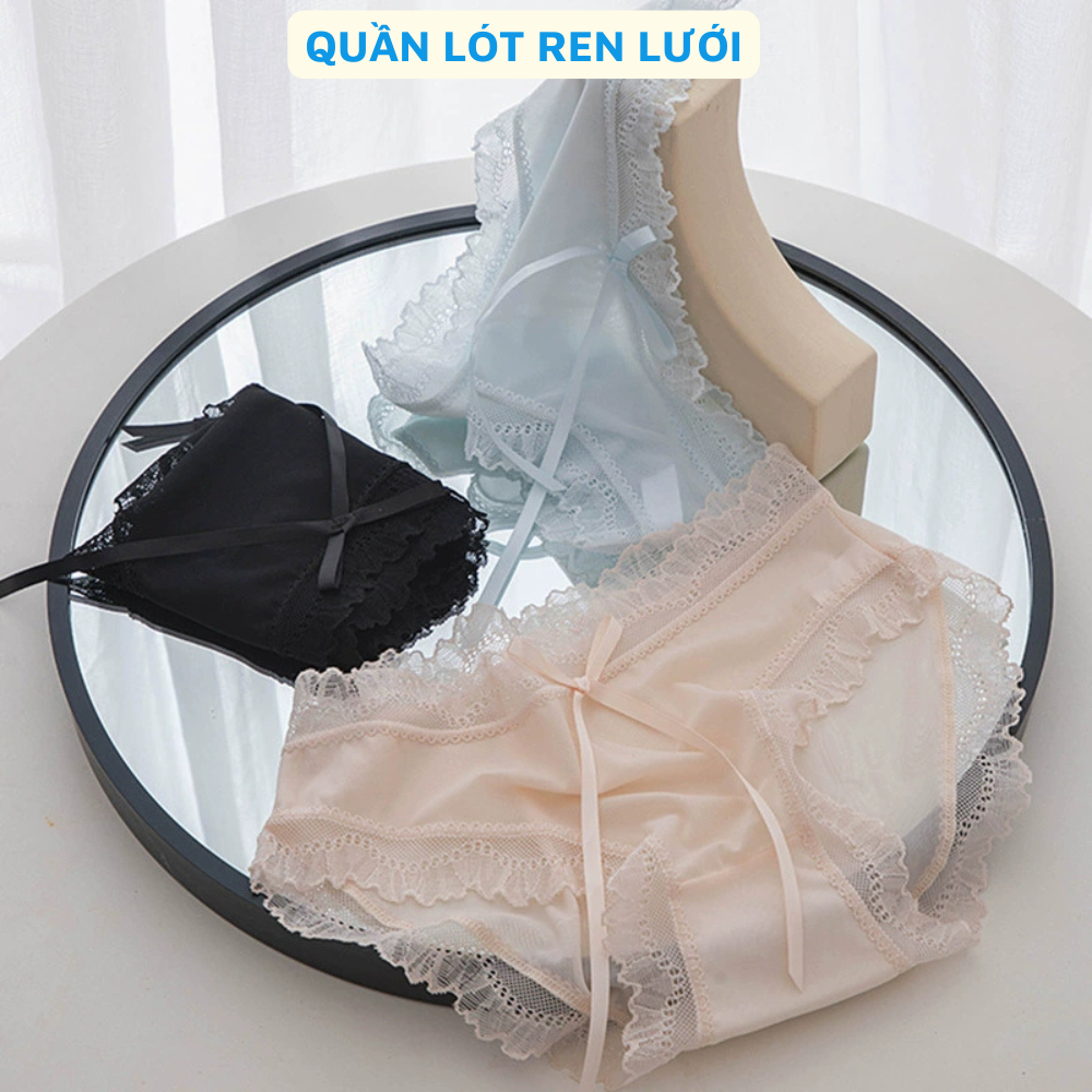 [ Xả Hàng ] Quần Lót Nữ Ren Đính Nơ Quyến Rũ, Quần Chip Nữ Cạp Vừa Đáy Cotton Kháng Khuẩn ZANABRA L1026