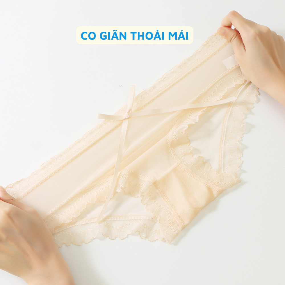 [ Xả Hàng ] Quần Lót Nữ Ren Đính Nơ Quyến Rũ, Quần Chip Nữ Cạp Vừa Đáy Cotton Kháng Khuẩn ZANABRA L1026