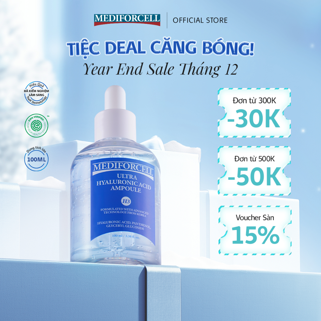 [100ml] Tinh Chất Cấp Ẩm Sâu Căng Bóng Sáng Da Mediforcell Ultra Hyaluronic Acid Ampoule 100ml