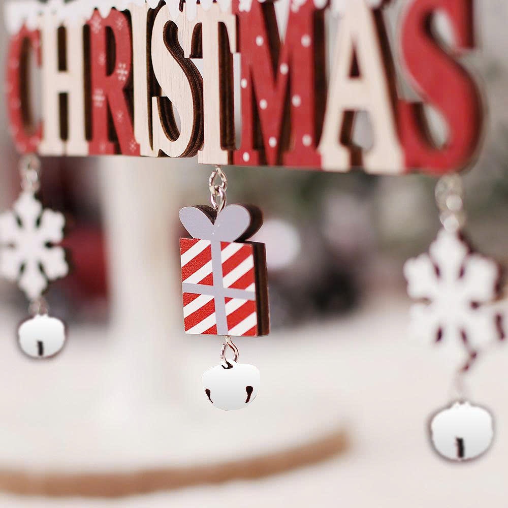 Chữ gỗ  merry christmas gắn Chuông nhiều phụ kiện đẹp Ông Già Noel Người Tuyết