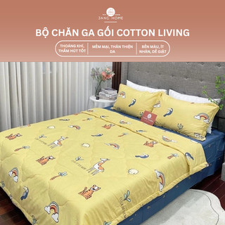 Chăn Ga Gối Cotton Living Set 5 Món, Ga Giường Cotton 100% Đủ Size
