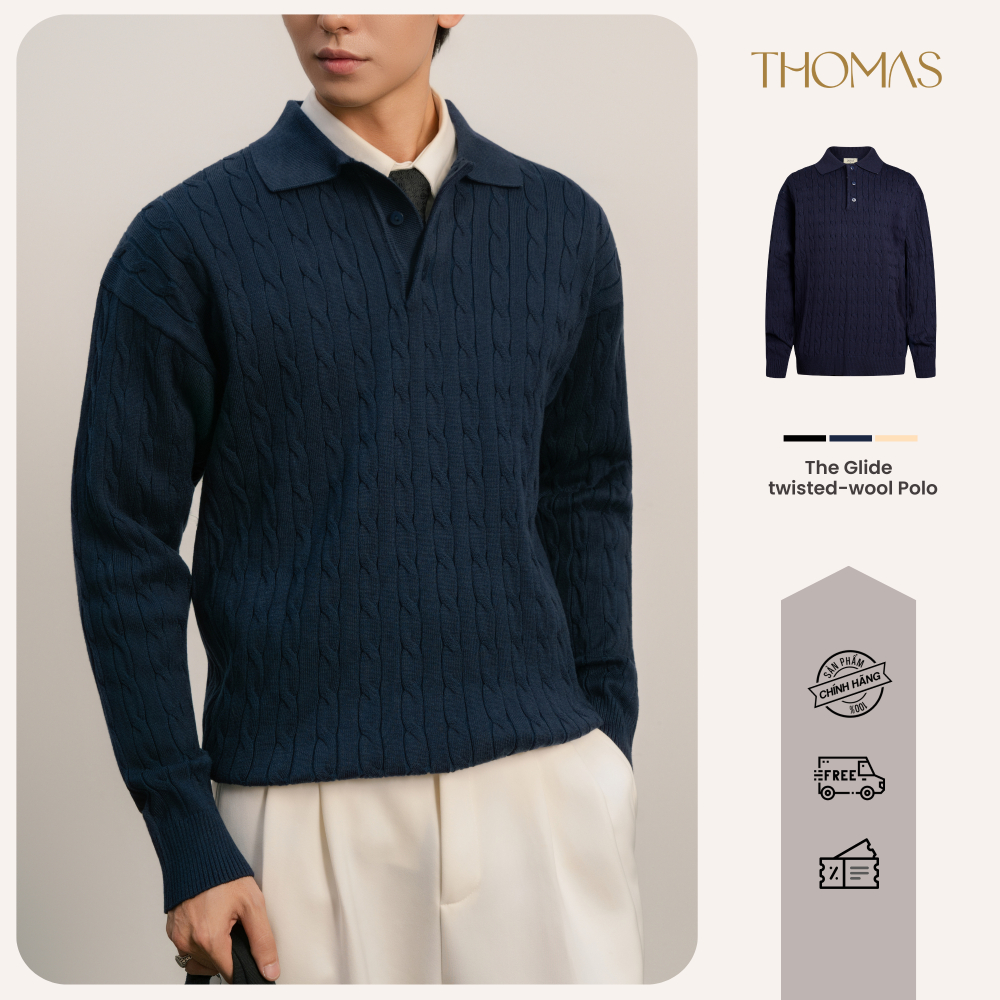 Áo Len Polo Nam THOMAS The Glide Twisted-Wool Len Cotton Sợi Tre Dệt Kim Cao Cấp Thomas Stu AL05