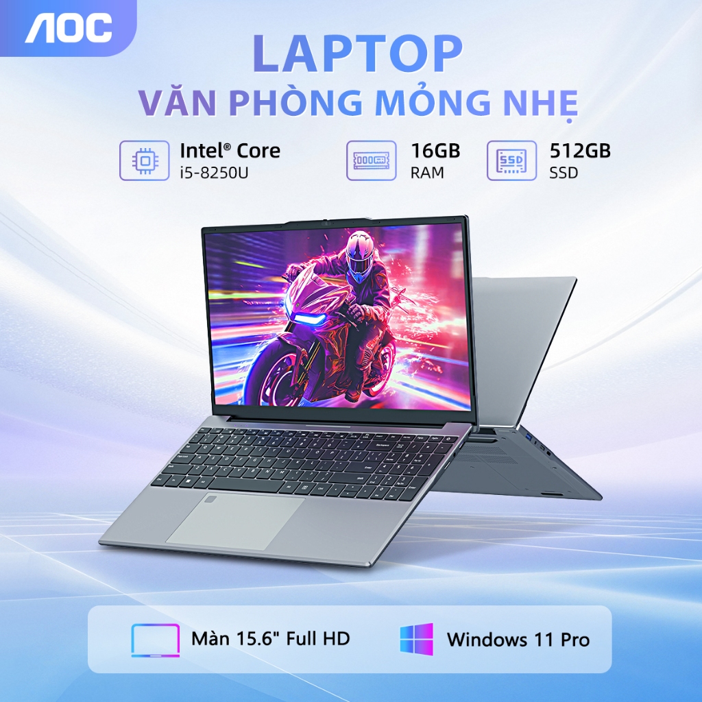Laptop giá rẻ 15.6inch i5-8250U/ i7-8650U màn hình IPS RAM 16GB SSD 512GB Win 11 - AOC bảo hành 2 năm