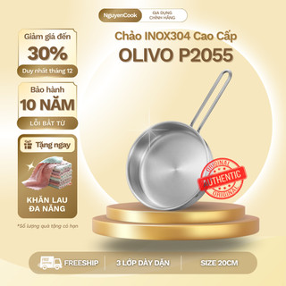 Chảo Inox 3 Lớp OLIVO P2055 – Lòng Inox 304, 20cm – Chống Dính Tự Nhiên – Dùng Mọi Loại Bếp
