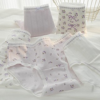 Quần Lót Nữ Cotton Nơ Hoa Tím Trắng Xinh, Quần Chip Viền Mềm Thoáng Mát Đáy 2 Lớp King Shop L-1133