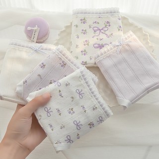 Quần Lót Nữ Cotton Nơ Hoa Tím Trắng Xinh, Quần Chip Viền Mềm Thoáng Mát Đáy 2 Lớp King Shop L-1133