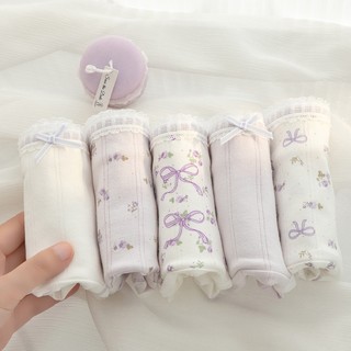 Quần Lót Nữ Cotton Nơ Hoa Tím Trắng Xinh, Quần Chip Viền Mềm Thoáng Mát Đáy 2 Lớp King Shop L-1133