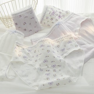 Quần Lót Nữ Cotton Nơ Hoa Tím Trắng Xinh, Quần Chip Viền Mềm Thoáng Mát Đáy 2 Lớp King Shop L-1133