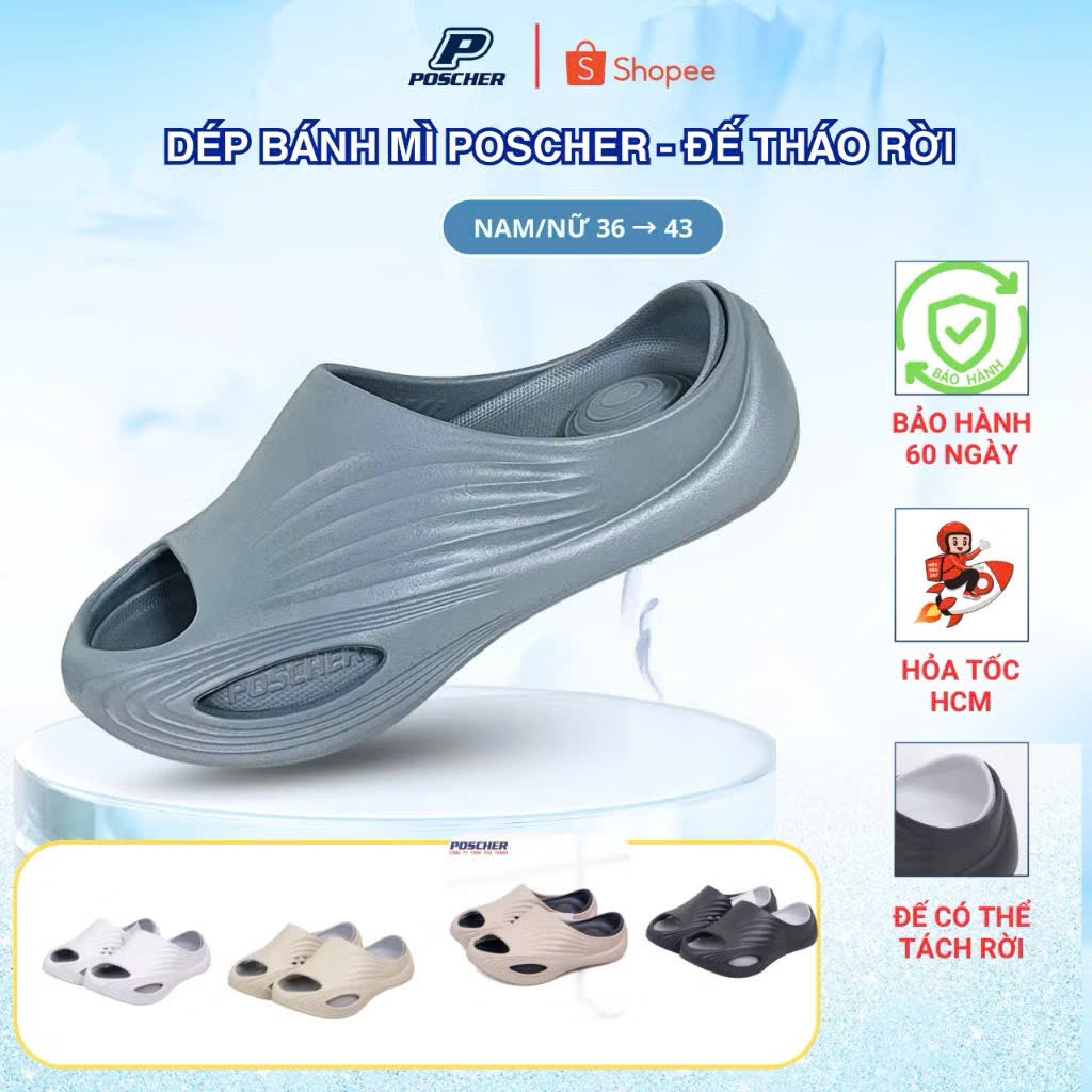 "CHÍNH HÃNG POSCHER'' Dép xăng-đan công thái học đế rới, dép mát-xa lòng bàn chân sau tập luyện dùng đi bộ...