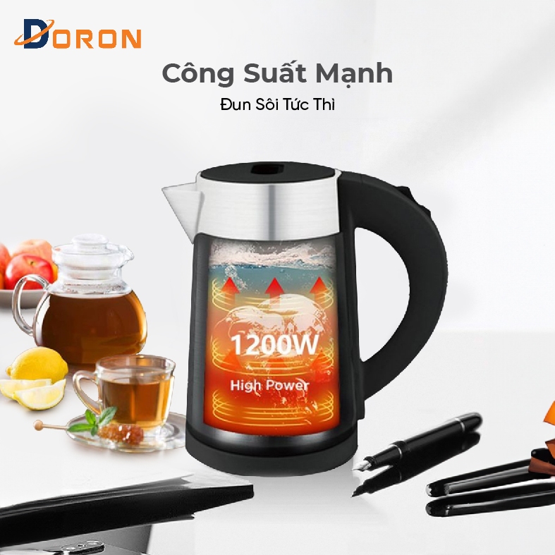 Ấm siêu tốc 1200W 2 lớp cách nhiệt an toàn, dung tích 1L