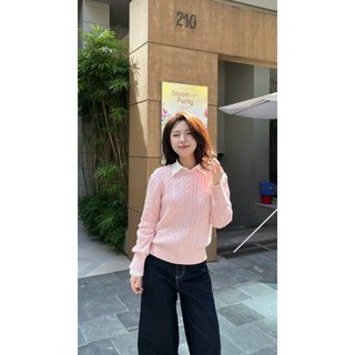 [DELIZ] - Áo len cổ tròn dài tay vặn thừng màu đỏ dáng trơn basic form rộng len dày AL69 500G