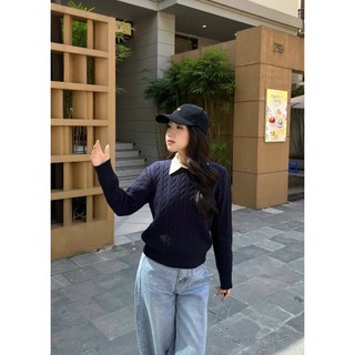 [DELIZ] - Áo len cổ tròn dài tay vặn thừng màu đỏ dáng trơn basic form rộng len dày AL69 500G