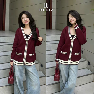 Áo cardigan form rộng cho nữ chất len lông thỏ cao cấp phối viền CD100