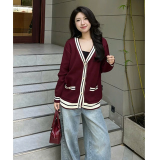 [DELIZ] Áo cardigan form rộng cho nữ chất len lông thỏ cao cấp phối viền CD100