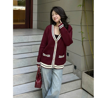 [DELIZ] Áo cardigan form rộng cho nữ chất len lông thỏ cao cấp phối viền CD100