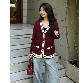 [DELIZ] Áo cardigan form rộng cho nữ chất len lông thỏ cao cấp phối viền CD100