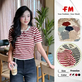 Áo Dệt Kim Tay Nữ FMSTYLE SHOP - Cổ Tròn 2 Nút Thêu Gấu Dễ Thương Dễ Phối Đồ 25080340