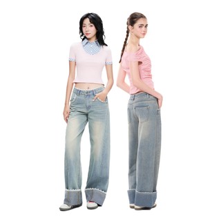 CARA Quần jean wash dài Zulido phối ren nữ cá tính