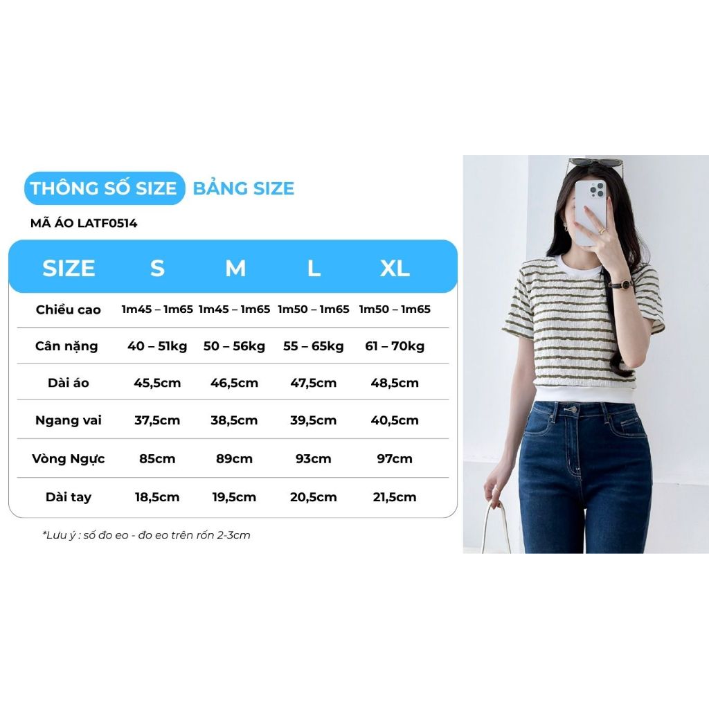 Áo Thun Nữ GUMAC Áo Phông Kiểu Kẻ Sọc Ngang Dáng Ngắn Bo Eo Co Giãn Mềm Mát LATF0514