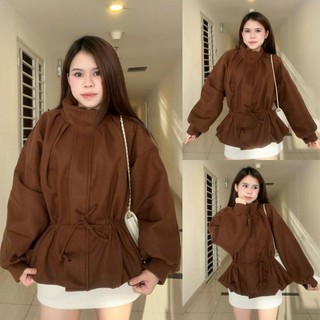 Áo Khoác Dạ Nữ Cổ Trụ Xếp Ly Rút Eo Cinch Wool Coat 247store Áo Dạ Ngắn Thu Đông Aokhoacda1403
