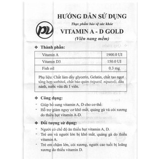Vitamin A-D Gold PV hỗ trợ giảm khô mắt (10 viên x 10 vỉ)